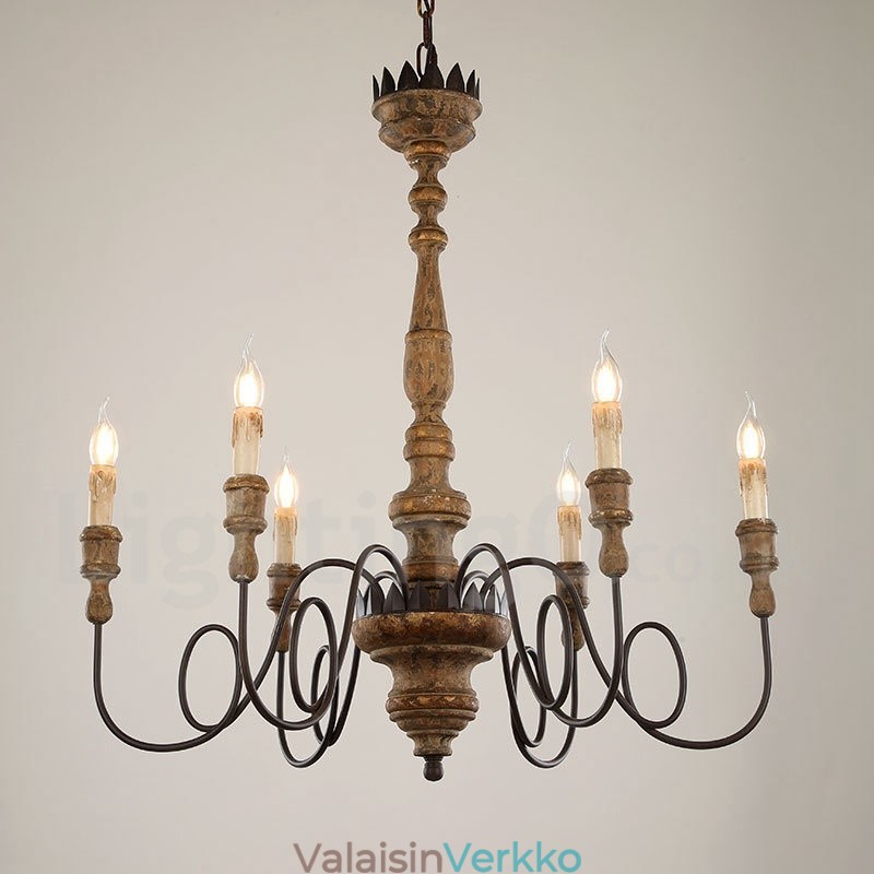 Country Vintage puinen 6 Light kattokruunu valo