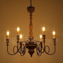 Country Vintage puinen 6 Light kattokruunu valo