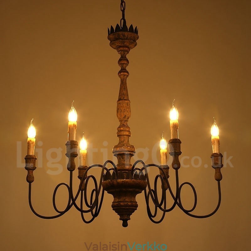 Country Vintage puinen 6 Light kattokruunu valo