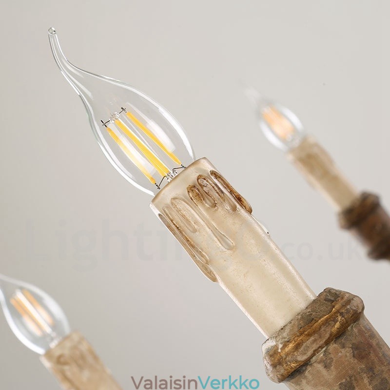 Country Vintage puinen 6 Light kattokruunu valo