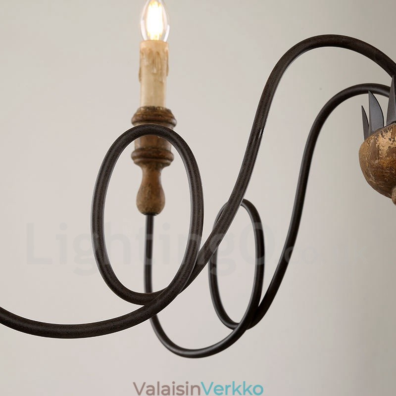 Country Vintage puinen 6 Light kattokruunu valo
