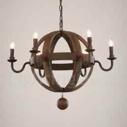 Country Vintage Puinen 6 Light Kattokruunu Valaisin