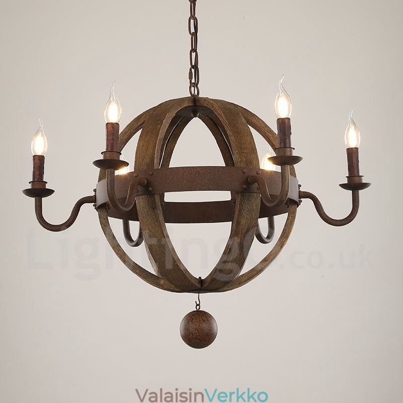 Country Vintage Puinen 6 Light Kattokruunu Valaisin