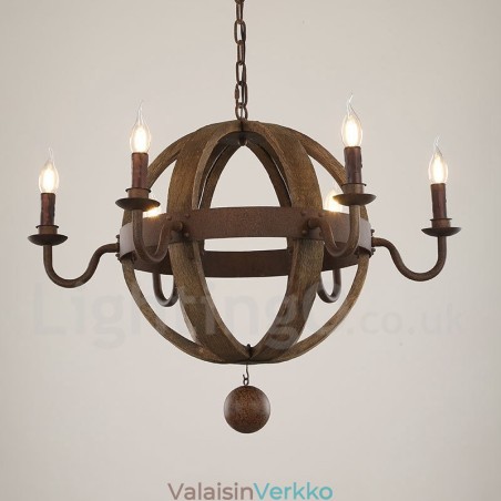 Country Vintage Puinen 6 Light Kattokruunu Valaisin Country Vintage Puinen 6 Light Kattokruunu Valaisin