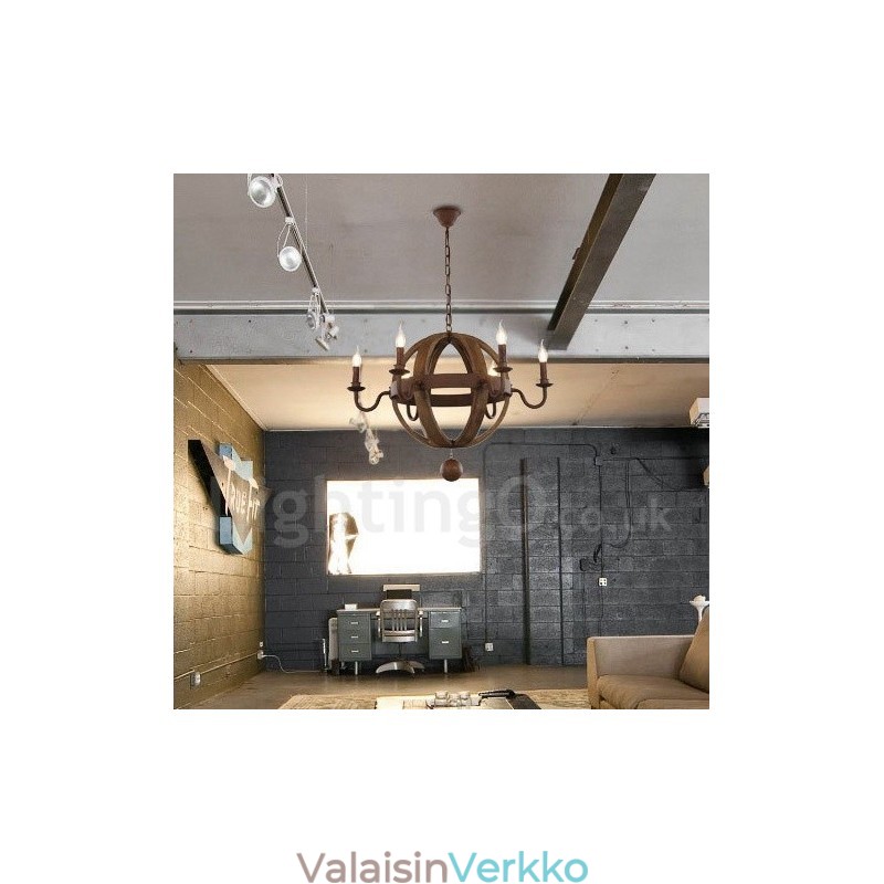 Country Vintage Puinen 6 Light Kattokruunu Valaisin