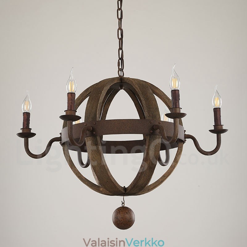 Country Vintage Puinen 6 Light Kattokruunu Valaisin