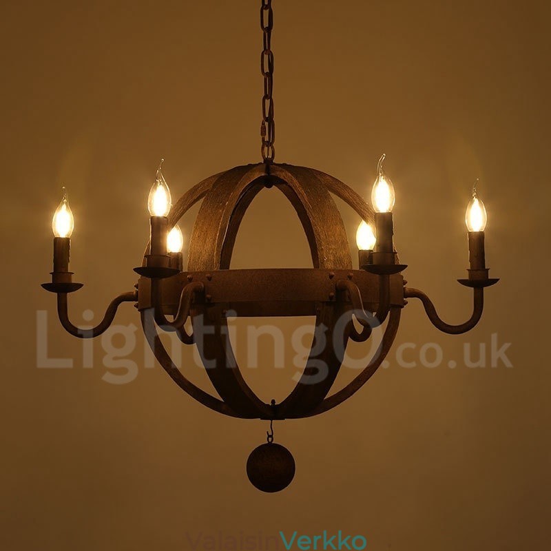 Country Vintage Puinen 6 Light Kattokruunu Valaisin
