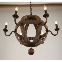 Country Vintage Puinen 6 Light Kattokruunu Valaisin