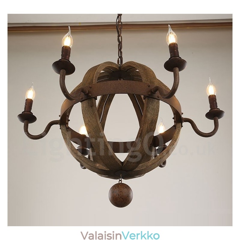 Country Vintage Puinen 6 Light Kattokruunu Valaisin