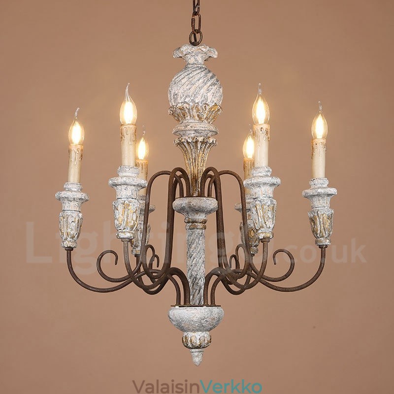 Country Vintage puinen 6 Light yksikerroksinen kattokruunu valolle