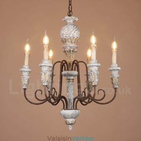 Country Vintage puinen 6 Light yksikerroksinen kattokruunu valolle Country Vintage puinen 6 Light yksikerroksinen kattokruunu valolle