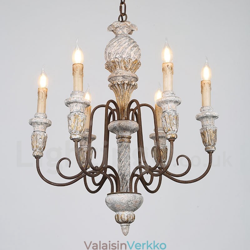 Country Vintage puinen 6 Light yksikerroksinen kattokruunu valolle
