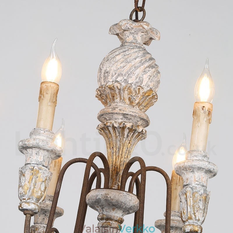 Country Vintage puinen 6 Light yksikerroksinen kattokruunu valolle