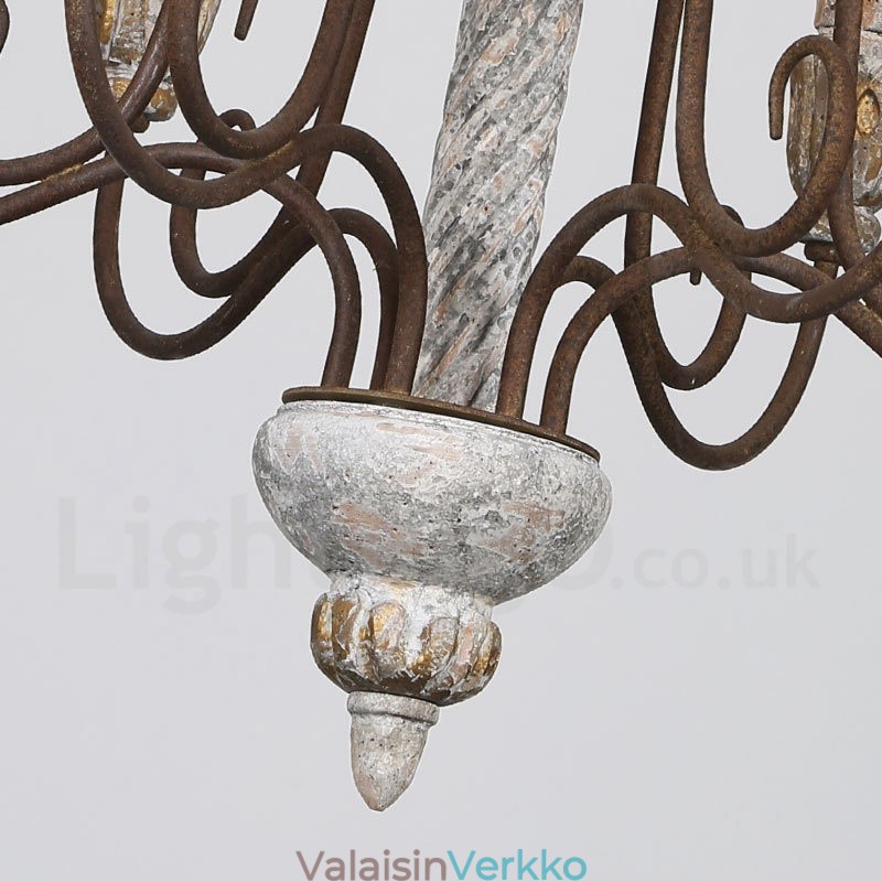Country Vintage puinen 6 Light yksikerroksinen kattokruunu valolle