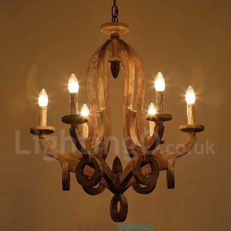 Country Wooden Vintage 6 Light yksikerroksinen kattokruunu Vaalea puulamppu Country Wooden Vintage 6 Light yksikerroksinen kattokruunu Vaalea puulamppu