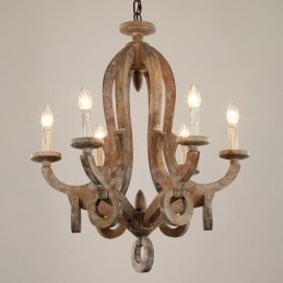 Country Wooden Vintage 6 Light yksikerroksinen kattokruunu Vaalea puulamppu