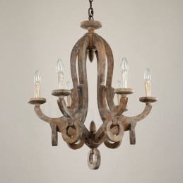 Country Wooden Vintage 6 Light yksikerroksinen kattokruunu Vaalea puulamppu