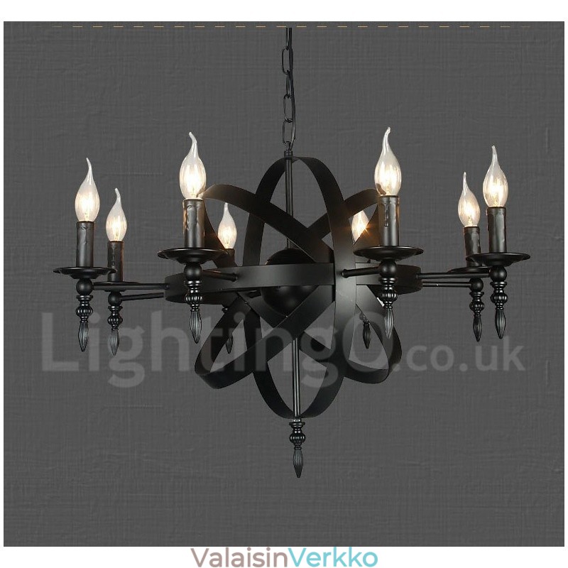 Musta Retro Vintage Metal 8 Light yksitasoinen kattokruunu valo