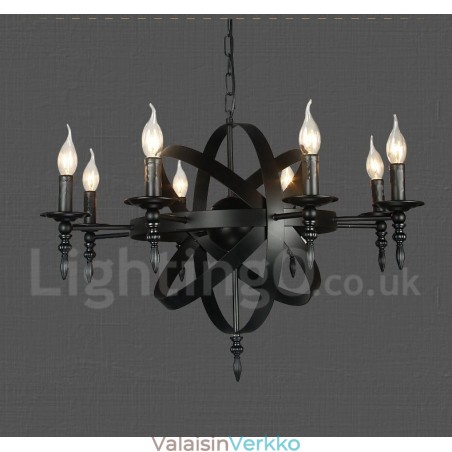 Musta Retro Vintage Metal 8 Light yksitasoinen kattokruunu valo Musta Retro Vintage Metal 8 Light yksitasoinen kattokruunu valo