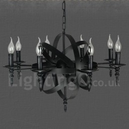Musta Retro Vintage Metal 8 Light yksitasoinen kattokruunu valo