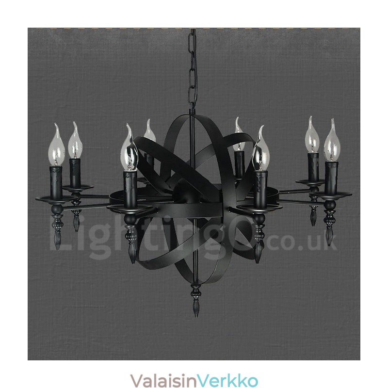 Musta Retro Vintage Metal 8 Light yksitasoinen kattokruunu valo