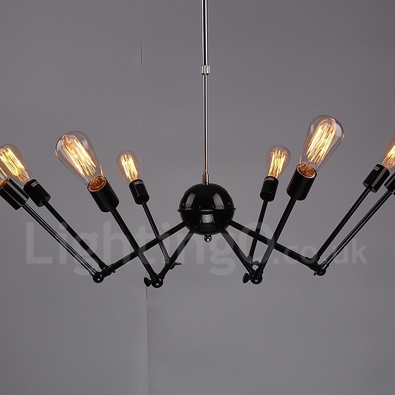 Musta Retro Vintage Metal 8 Light yksitasoinen kattokruunu valo