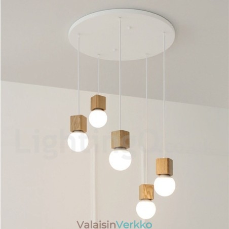 5 Light Wood Rustic Lodge -riippuvalaisin