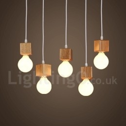 5 Light Wood Rustic Lodge -riippuvalaisin