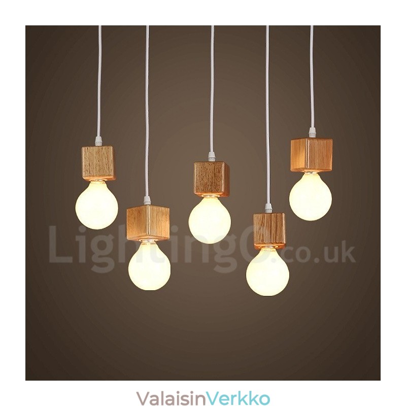 5 Light Wood Rustic Lodge -riippuvalaisin