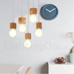 5 Light Wood Rustic Lodge -riippuvalaisin