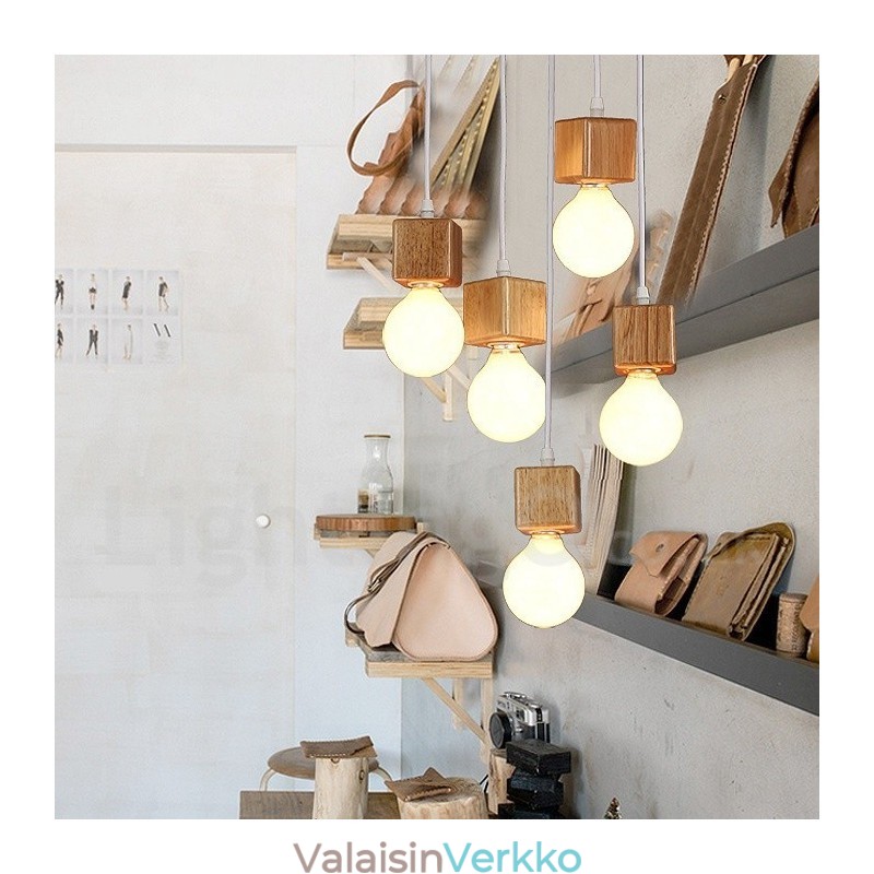5 Light Wood Rustic Lodge -riippuvalaisin