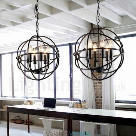 6 Light Metal Globe Vintage-riippuvalaisin 6 Light Metal Globe Vintage-riippuvalaisin