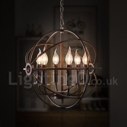 6 Light Metal Globe Vintage-riippuvalaisin