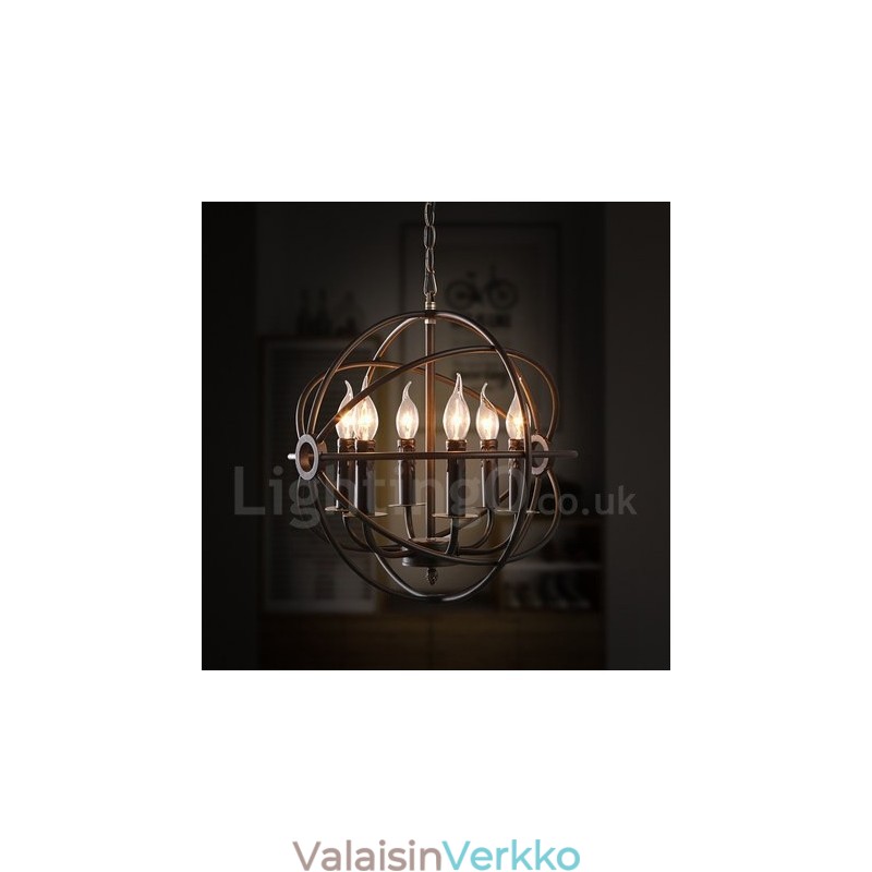 6 Light Metal Globe Vintage-riippuvalaisin