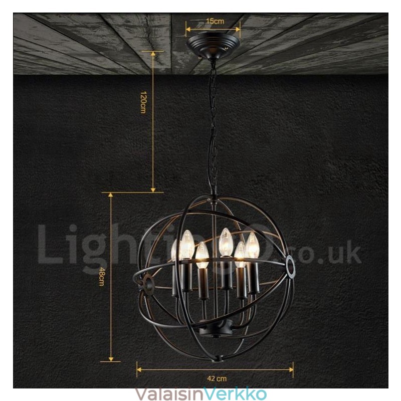 6 Light Metal Globe Vintage-riippuvalaisin