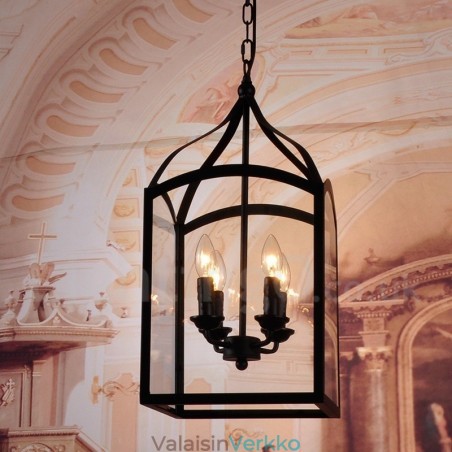 4 Vaalea musta metalli Rustic Lodge riippuvalaisin lasivarjostimella