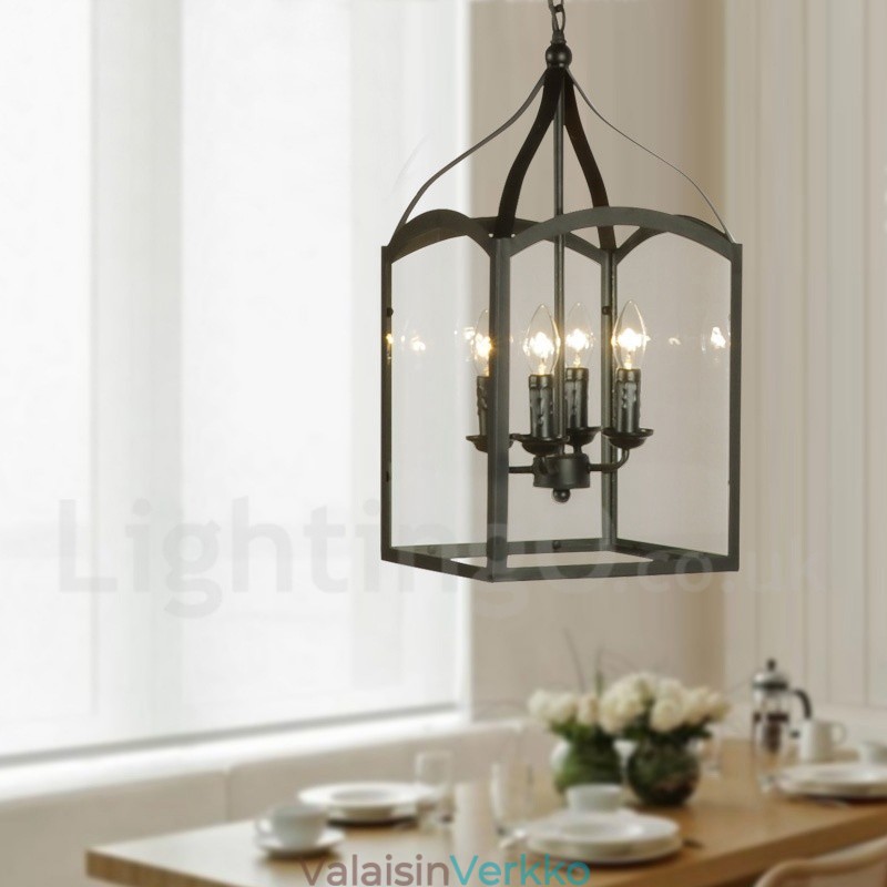 4 Vaalea musta metalli Rustic Lodge riippuvalaisin lasivarjostimella