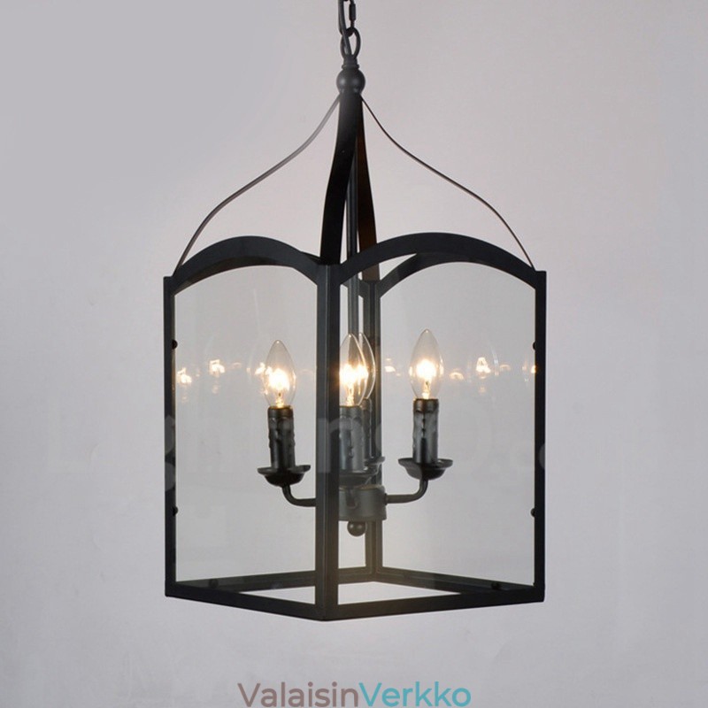 4 Vaalea musta metalli Rustic Lodge riippuvalaisin lasivarjostimella