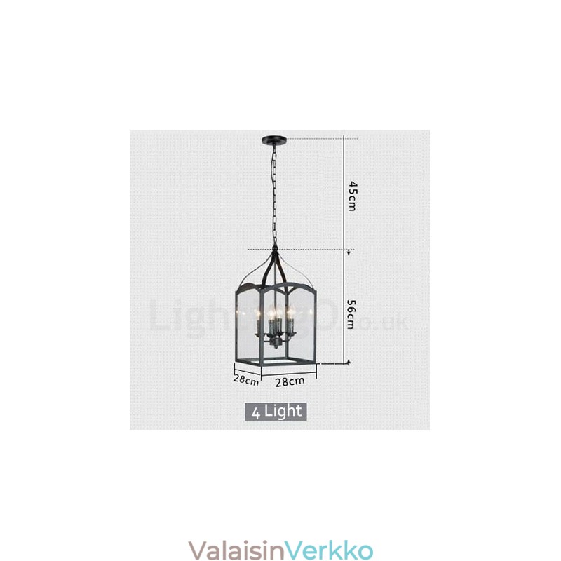 4 Vaalea musta metalli Rustic Lodge riippuvalaisin lasivarjostimella