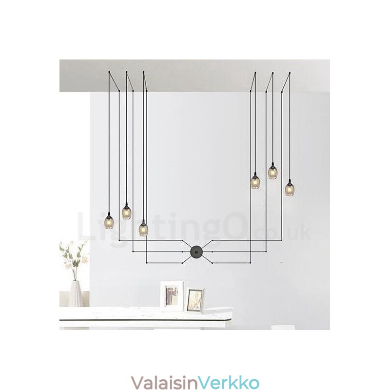 6 valolle riippuvalaisin lasivarjostimella