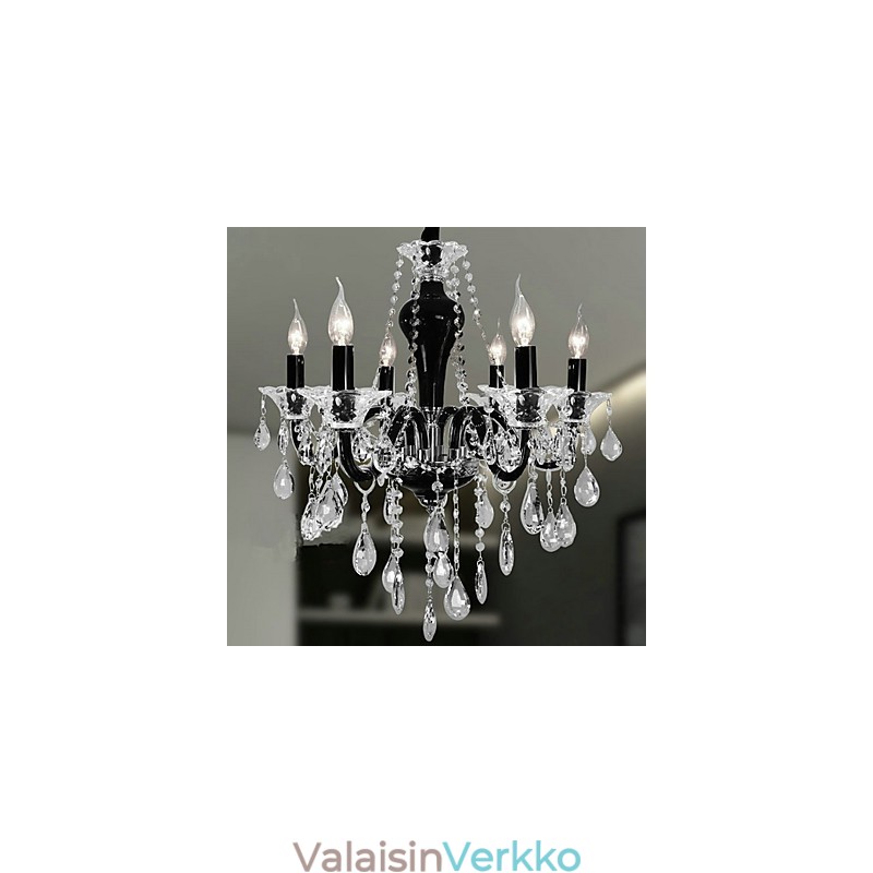 6 valokristallikruunua mustalla designkorosteella