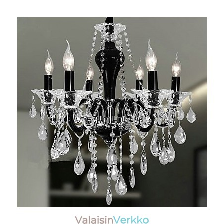6 valokristallikruunua mustalla designkorosteella 6 valokristallikruunua mustalla designkorosteella