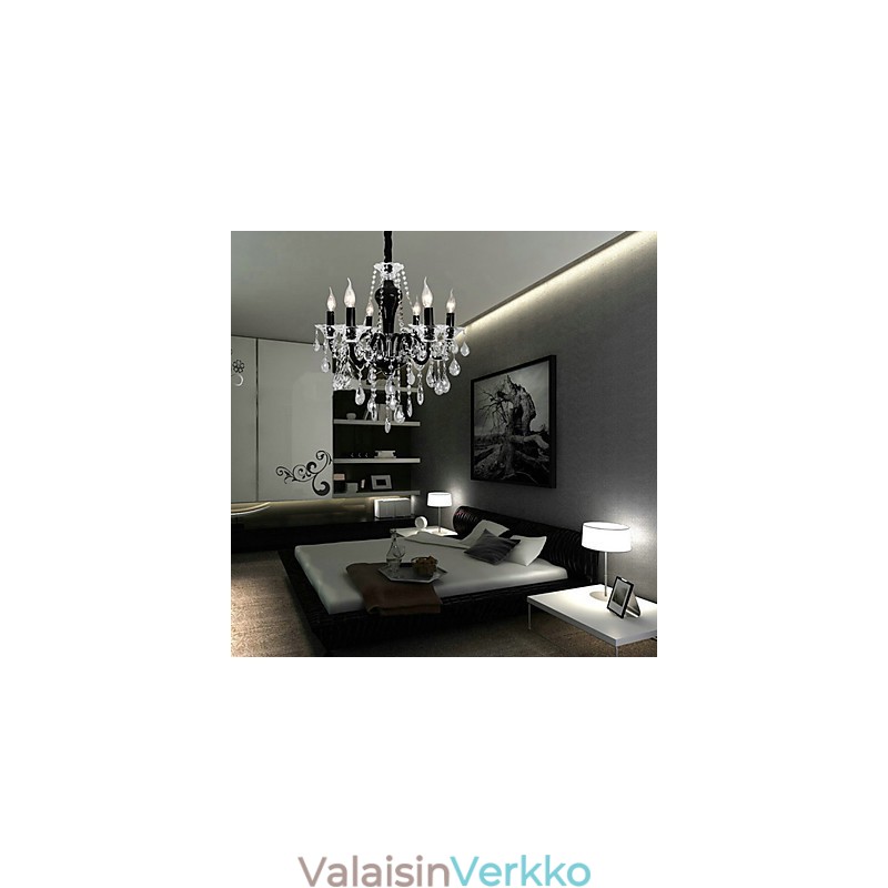 6 valokristallikruunua mustalla designkorosteella