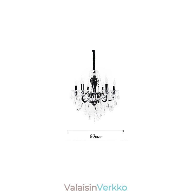 6 valokristallikruunua mustalla designkorosteella