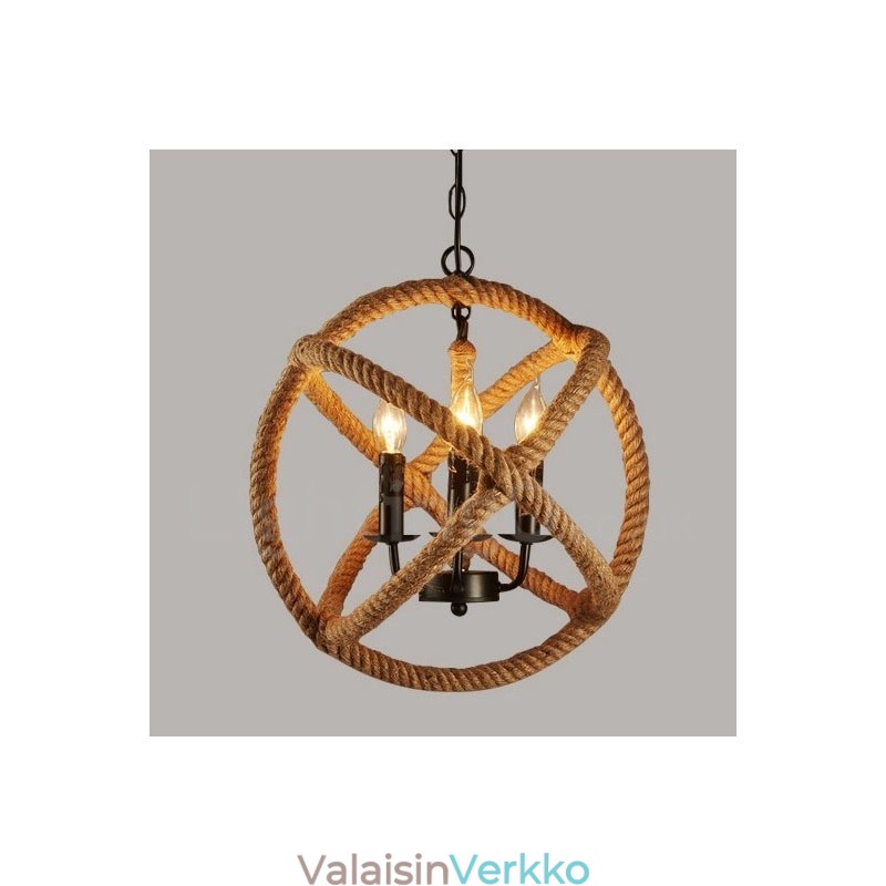 Country Hemp Rope 3 Light Vintage riippuvalaisin