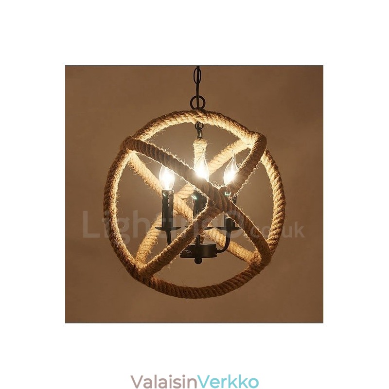 Country Hemp Rope 3 Light Vintage riippuvalaisin
