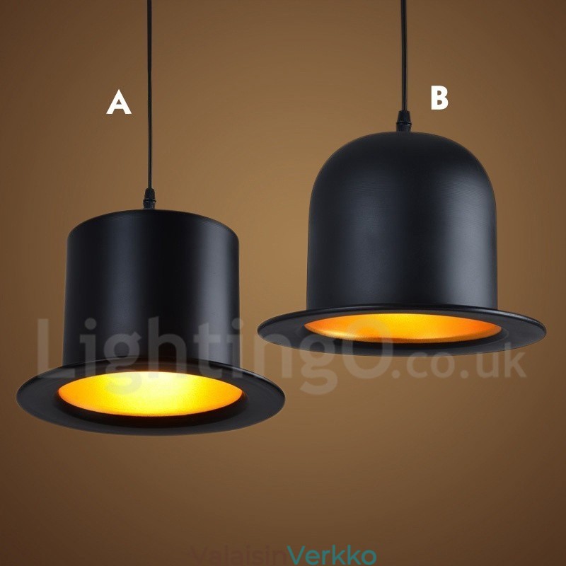 Musta metallihattu Shape 1 Light Retro Vintage riippuvalaisin