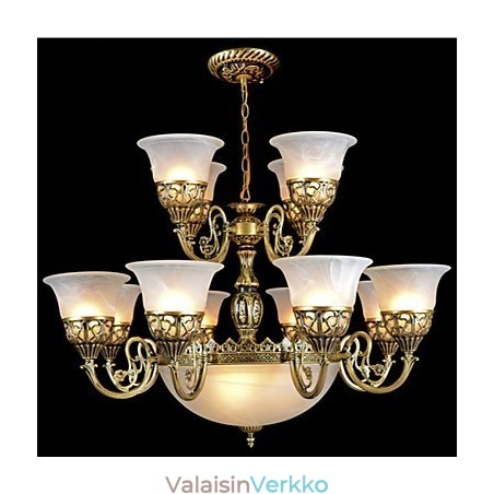 Pronssikruunu Fifteen Lights Moire Glass European Retro Classic Pronssikruunu Fifteen Lights Moire Glass European Retro Classic