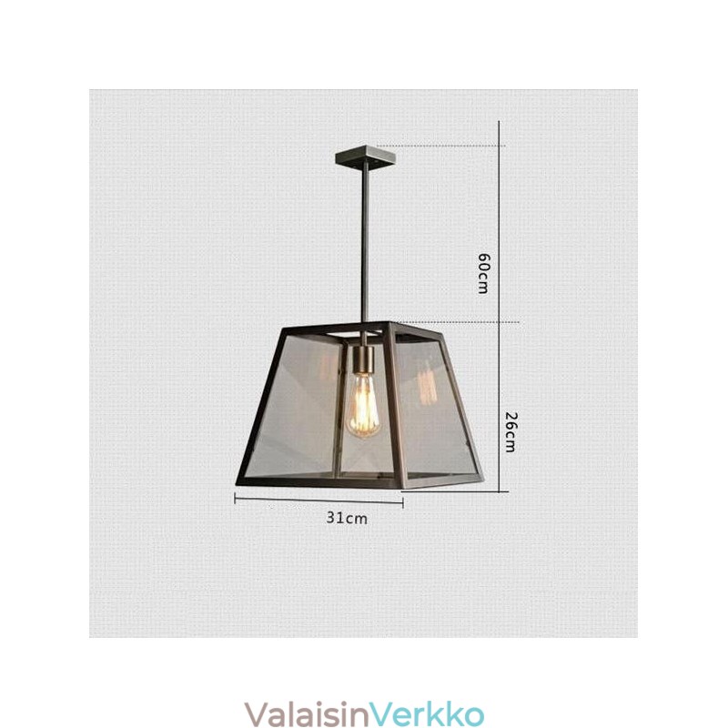 Vintage metallinen riippuvalaisin lasivarjostimella