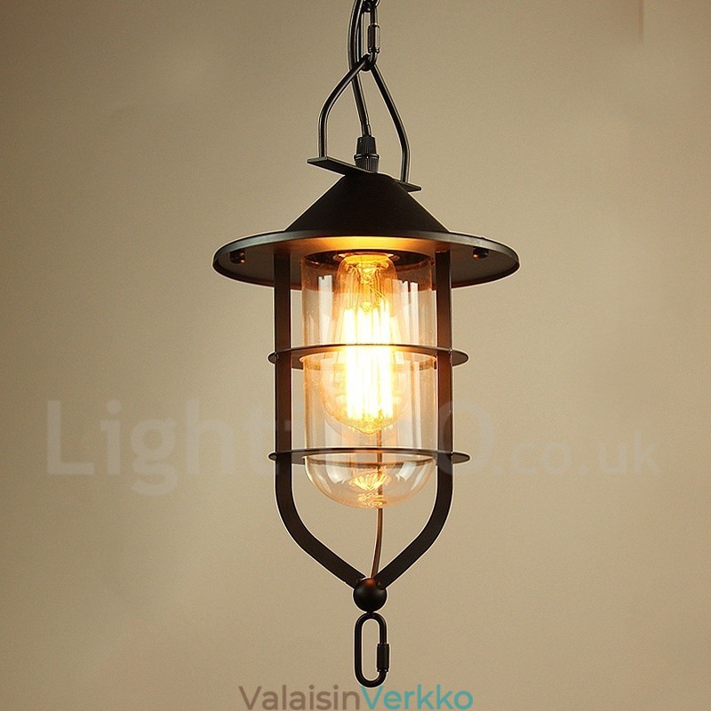 Vintage metallinen riippuvalaisin lasivarjostimella